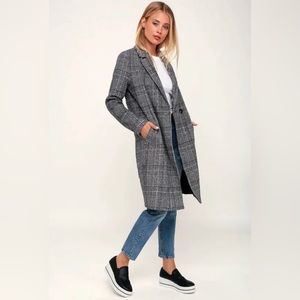 Lulus Chilly Out Black and White Glen Plaid Long Coat